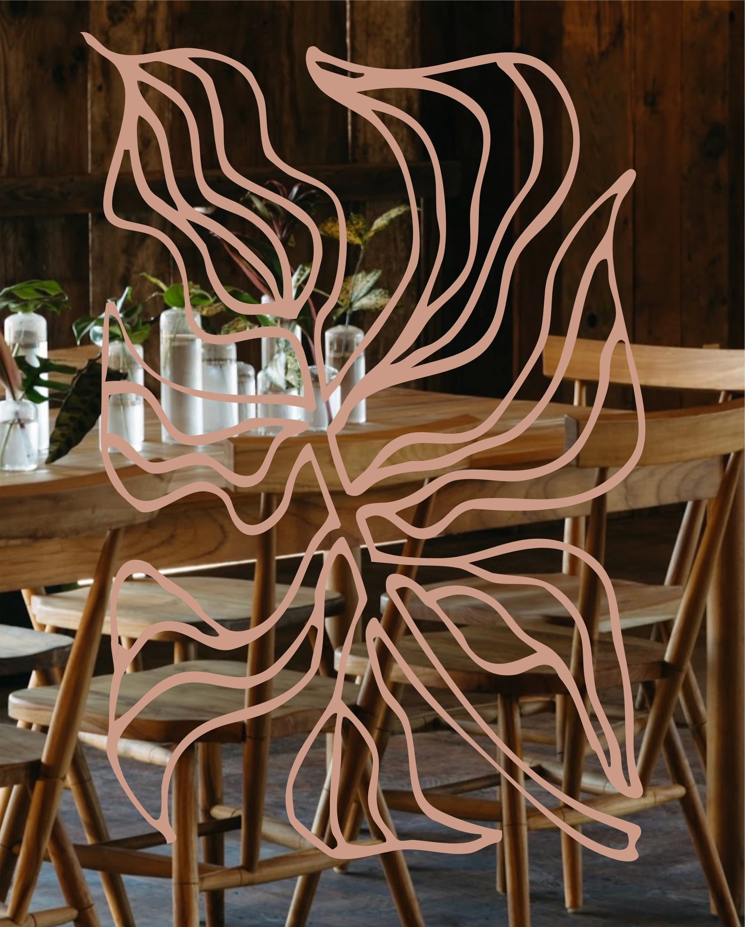 Tables styled with plant groupings for an intimate event setting.