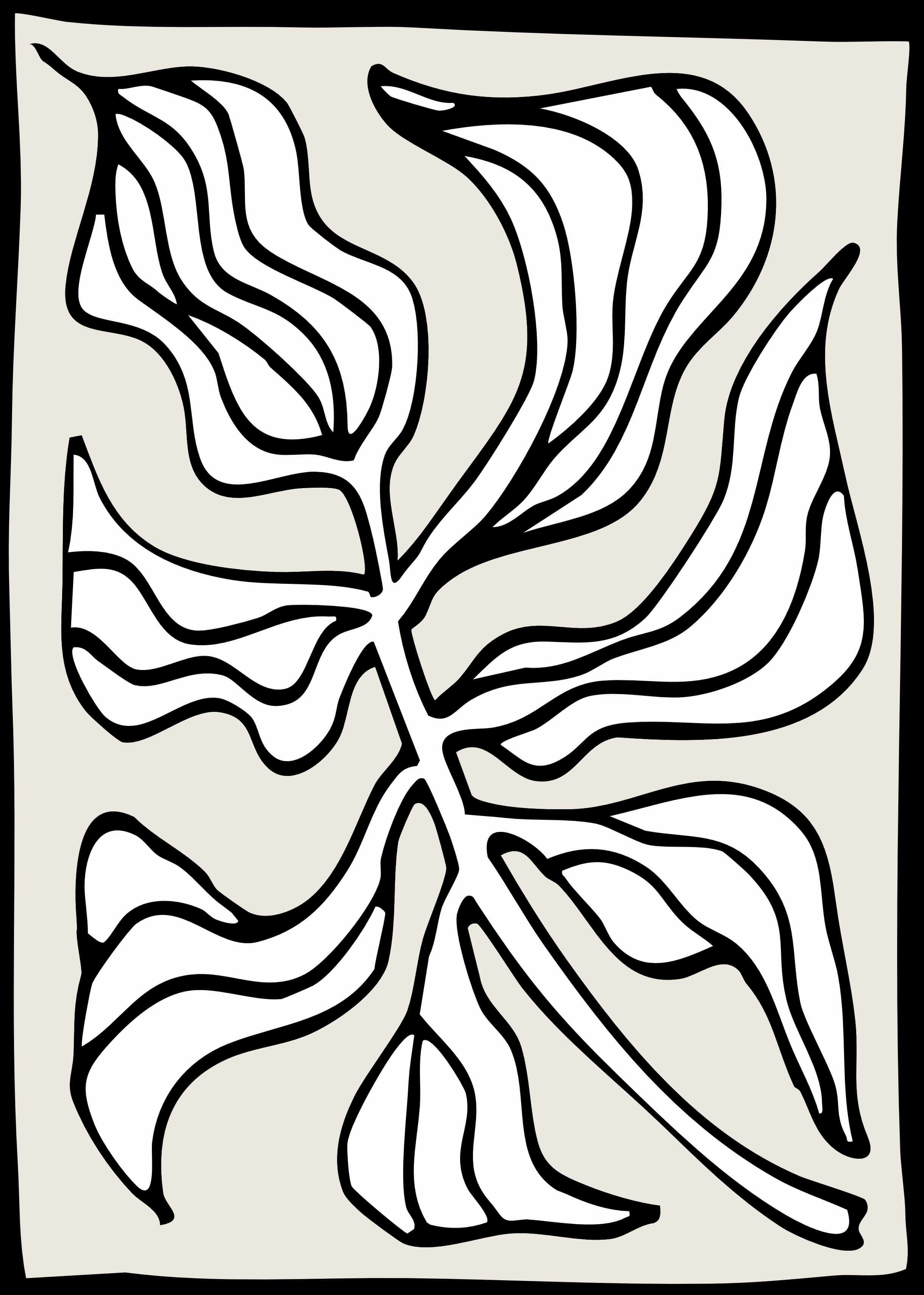 Decorative botanical outline illustration with layered potted plants.