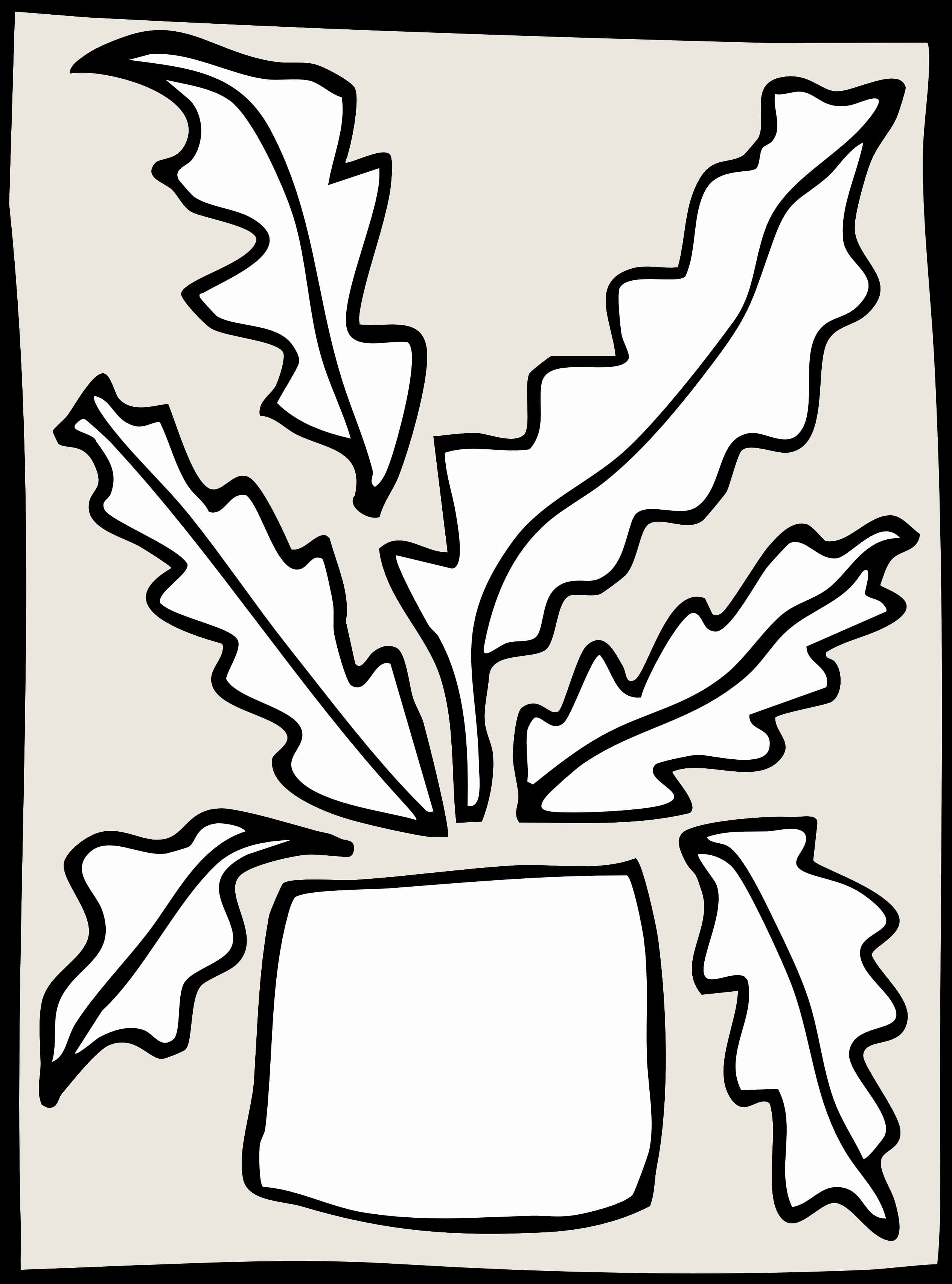 Decorative botanical outline illustration of tall sculptural leaves.
